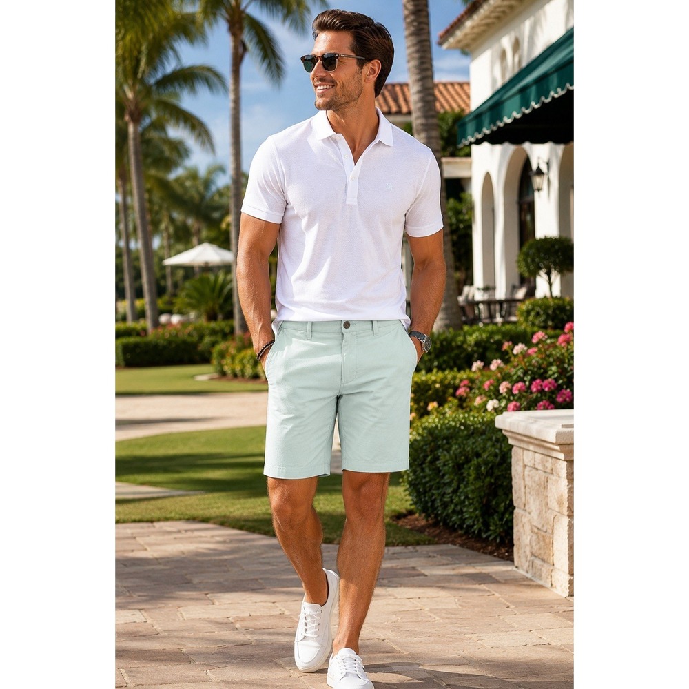 NWT Express Men's Slim Stretch Chino Shorts Light Green 9" Inseam Size 38